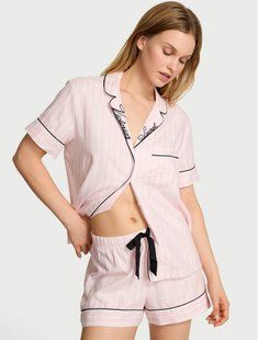 Піжама S Flannel Short Pajama Set Pink Stripe від Victoria's Secret 2115340 фото