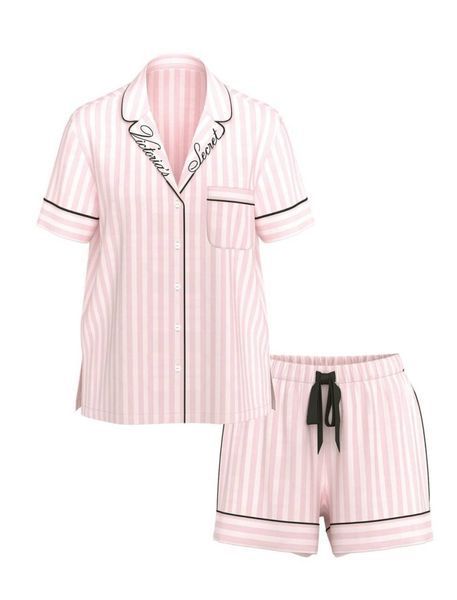 Піжама S Flannel Short Pajama Set Pink Stripe від Victoria's Secret 2115340 фото