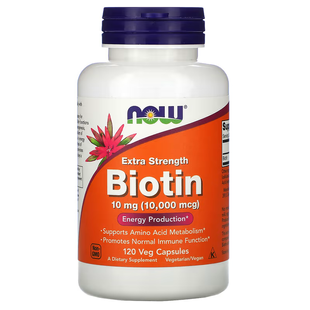 NOW Foods Extra Strength Biotin, 10 mg (10,000 mcg), 120 Veg Capsules 4060770 фото